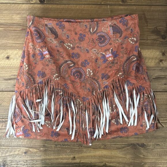Idyllwind Women’s Orange Design Fringe Skirt Size S - Picture 2 of 5